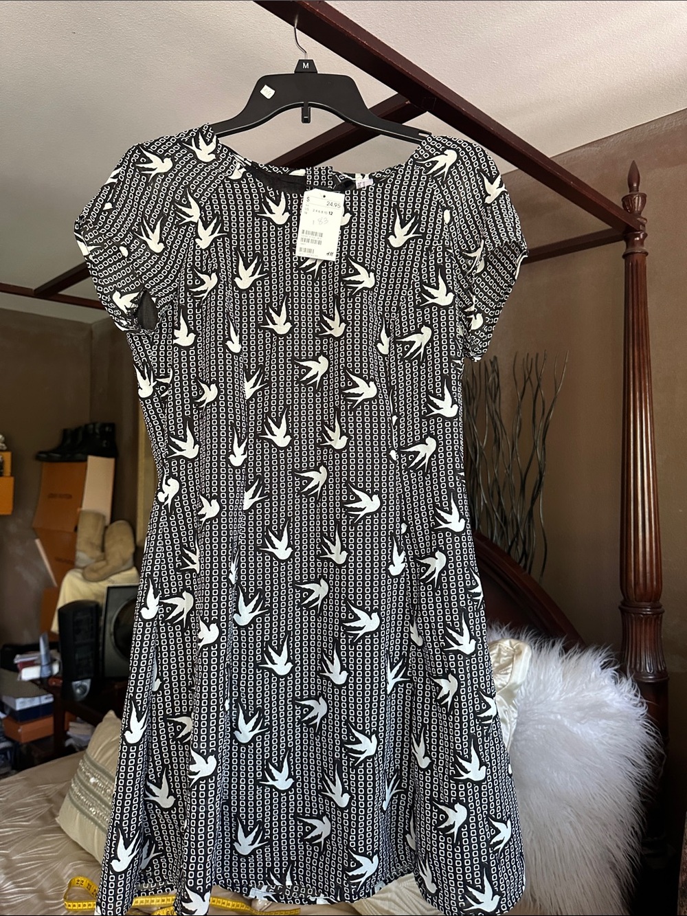 H&M Black Dress with White Bird Print